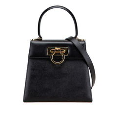 サルヴァトーレフェラガモ ガンチーニ ハンドバッグ ショルダーバッグ 2WAY ブラック レザー レディース Salvatore Ferragamo 【中古】