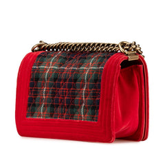 シャネル マトラッセ ボーイシャネル ココマーク チェーン ショルダーバッグ レッド グリーン ベロア レザー レディース CHANEL 【中古】