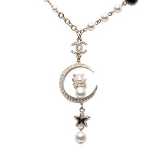 シャネル ココマーク 月 ムーン 星 スター モチーフ ネックレス ゴールド メッキ ラインストーン レディース CHANEL 【中古】