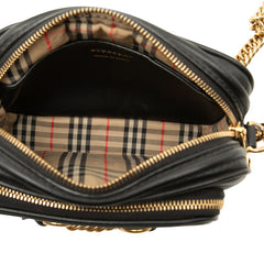バーバリー ノバチェック シャドーホース チェーン ショルダーバッグ ブラック ゴールド レザー レディース BURBERRY 中古