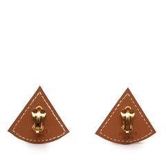 エルメス フォルム トライアングル イヤリング ブラウン レザー メッキ レディース HERMES 【中古】