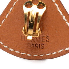 エルメス フォルム トライアングル イヤリング ブラウン レザー メッキ レディース HERMES 【中古】