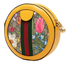 グッチ GGスプリーム フローラ 斜め掛け チェーン ショルダーバッグ 550618 ベージュ イエロー PVC レザー レディース GUCCI 中古