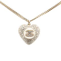 シャネル ココマーク ハート ラインストーン ネックレス ゴールド メッキ フェイクパール レディース CHANEL 【中古】