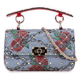 ヴァレンティノ ロックスタッズ バラ 薔薇 ハンドバッグ チェーン ショルダーバッグ 2WAY ブルー マルチカラー レザー レディース VALENTINO 【中古】