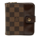 ルイ ヴィトン ダミエ コンパクトジップ 二つ折り財布 N61668 エベヌ ブラウン PVC レザー レディース LOUIS VUITTON 【中古】