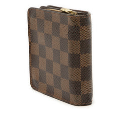 ルイ ヴィトン ダミエ コンパクトジップ 二つ折り財布 N61668 エベヌ ブラウン PVC レザー レディース LOUIS VUITTON 【中古】