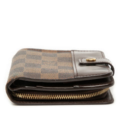 ルイ ヴィトン ダミエ コンパクトジップ 二つ折り財布 N61668 エベヌ ブラウン PVC レザー レディース LOUIS VUITTON 【中古】