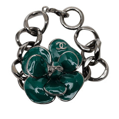 シャネル ココマーク カメリア チェーン ブレスレット 06C シルバー グリーン メタル レディース CHANEL 【中古】