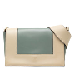 セリーヌ フレーム クロスボディバッグ ショルダーバッグ 斜め掛け ストームブルー グレージュ レザー レディース CELINE 【中古】
