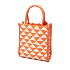 プラダ 三角ロゴプレート シンボル エンブロイダリー ミニ ハンドバッグ ショルダーバッグ 2WAY オレンジ ホワイト キャンバス サフィアーノレザー レディース PRADA 中古