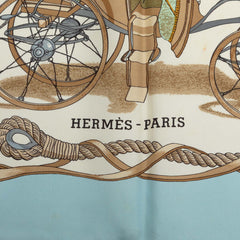 エルメス カレ90 博物館 MUSEE スカーフ ライトブルー マルチカラー シルク レディース HERMES 中古