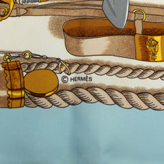 エルメス カレ90 博物館 MUSEE スカーフ ライトブルー マルチカラー シルク レディース HERMES 中古