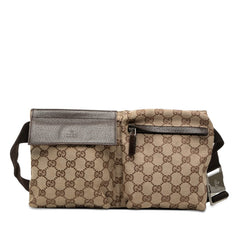 グッチ GGキャンバス ウエストバッグ ボディバッグ 28566 ベージュ ブラウン キャンバス レザー レディース GUCCI 【中古】