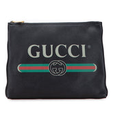 グッチ ロゴプリント ポートフォリオ クラッチバッグ ポーチ 500981 ブラック レザー レディース GUCCI 【中古】