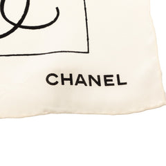 シャネル French Cafe スカーフ ホワイト ブラック シルク レディース CHANEL 【中古】