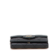 シャネル ココマーク マトラッセ 三つ折り財布 ブラック キャビアスキン レディース CHANEL 【中古】