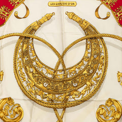 エルメス カレ90 黄金の騎士 Les Cavaliers d'Or スカーフ レッド ホワイト シルク レディース HERMES 【中古】