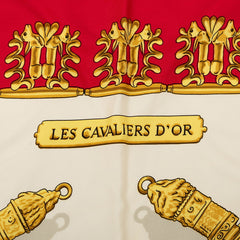 エルメス カレ90 黄金の騎士 Les Cavaliers d'Or スカーフ レッド ホワイト シルク レディース HERMES 【中古】