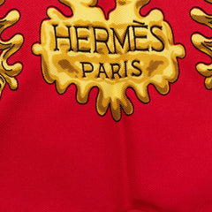 エルメス カレ90 黄金の騎士 Les Cavaliers d'Or スカーフ レッド ホワイト シルク レディース HERMES 【中古】