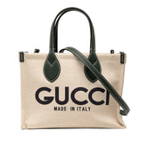 グッチ ロゴプリント ミニトートバッグ ショルダーバッグ 2WAY 772144 ベージュ グリーン キャンバス レザー レディース GUCCI 中古