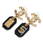 シャネル ココマーク No.5 マトラッセバッグ スタッドピアス スイング ゴールド ブラック メッキ レジン レディース CHANEL 【中古】