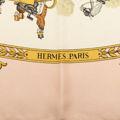 エルメス カレ90 LA PROMENADE DE LONGCHAMPS ロンシャンへの散歩 スカーフ ピンク アイボリー シルク レディース HERMES 【中古】