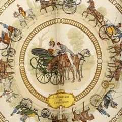 エルメス カレ90 LA PROMENADE DE LONGCHAMPS ロンシャンへの散歩 スカーフ ピンク アイボリー シルク レディース HERMES 【中古】