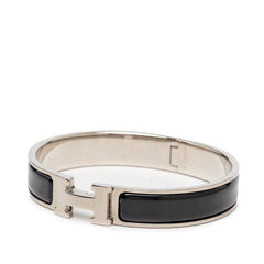 エルメス クリックH GM ブレスレット バングル シルバー ブラック メタル エナメル レディース HERMES 【中古】