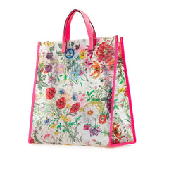 グッチ フローラ テクスチャード ハンドバッグ トートバッグ 548713 クリア ピンク マルチカラー ビニール レザー レディース GUCCI 【中古】