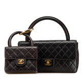 シャネル トップハンドル 親子バッグ ハンドバッグ ブラック ラムスキン レディース CHANEL 【中古】