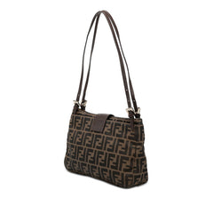 フェンディ ズッカ ハンドバッグ ショルダーバッグ ブラウン キャンバス レザー レディース FENDI 【中古】