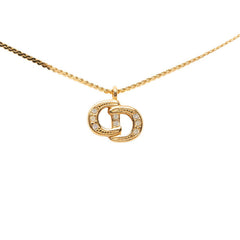 ディオール CDロゴ チェーン ペンダント ネックレス ゴールド メッキ ラインストーン レディース Dior 【中古】
