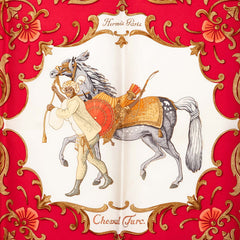 エルメス カレ90 Cheval Turc トルコの馬 スカーフ レッド ホワイト シルク レディース HERMES 【中古】