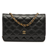 シャネル マトラッセ ココマーク チェーンウォレット ショルダーバッグ ブラック キャビアスキン レディース CHANEL 【中古】