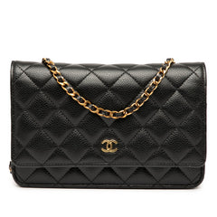 シャネル マトラッセ ココマーク チェーンウォレット ショルダーバッグ ブラック キャビアスキン レディース CHANEL 【中古】
