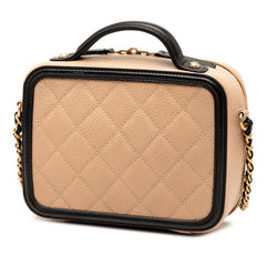 シャネル ココマーク マトラッセ CCフィリグリー チェーン ショルダーバッグ ベージュ ブラック キャビアスキン レディース CHANEL 【中古】