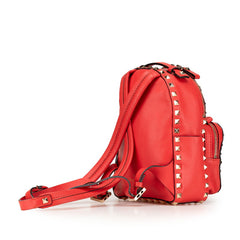 ヴァレンチノ ロックスタッズ リュック バックパック レッド レザー レディース Valentino 【中古】