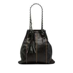 シャネル ココマーク フリンジ チェーン ハンドバッグ ショルダーバッグ ブラック レザー レディース CHANEL 【中古】