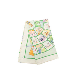 エルメス カレ90 Le jeu des petits bonheurs 小さな幸せのゲーム スカーフ マルチカラー ホワイト シルク レディース HERMES 中古