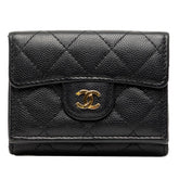 シャネル ココマーク マトラッセ 三つ折り財布 ブラック キャビアスキン レディース CHANEL 【中古】