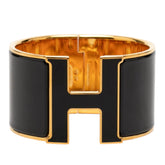 エルメス クリッククラックH PM エクストラワイド ブレスレット バングル ゴールド ブラック メッキ エナメル レディース HERMES 【中古】