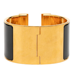 エルメス クリッククラックH PM エクストラワイド ブレスレット バングル ゴールド ブラック メッキ エナメル レディース HERMES 【中古】