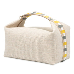 エルメス ブリッド ア ブラッグ オ カレ GM ハンドバッグ ポーチ セーグル ベージュ シルバー金具 キャンバス レディース HERMES 【中古】