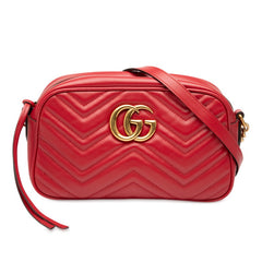 グッチ GGマーモント 斜め掛け チェーン ショルダーバッグ 447632 レッド レザー レディース GUCCI 【中古】