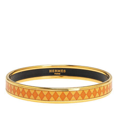 エルメス エマイユPM ダイヤ モチーフ バングル オレンジ ゴールド メッキ レディース HERMES 【中古】