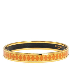 エルメス エマイユPM ダイヤ モチーフ バングル オレンジ ゴールド メッキ レディース HERMES 【中古】