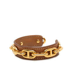 エルメス シェーヌダンクル バングル ゴールド ブラウン メッキ レザー レディース HERMES 【中古】