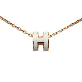 エルメス ミニ ポップアッシュ ポップH ペンダント ネックレス ピンクゴールド ホワイト メッキ エナメル レディース HERMES 【中古】