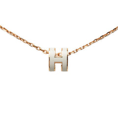 エルメス ミニ ポップアッシュ ポップH ペンダント ネックレス ピンクゴールド ホワイト メッキ エナメル レディース HERMES 【中古】